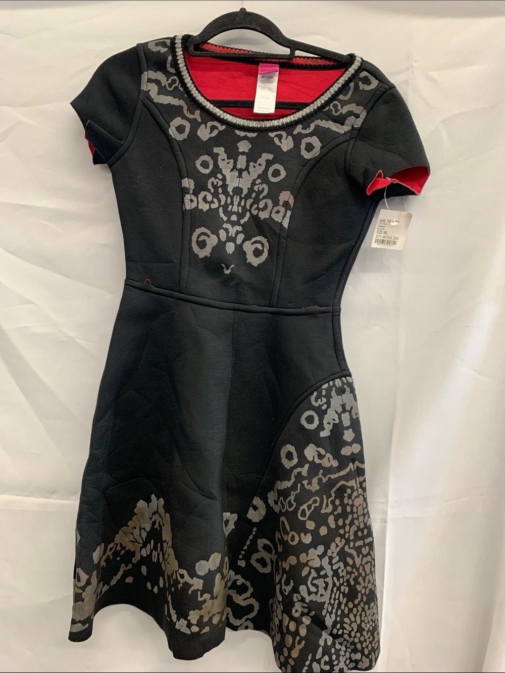 Save The Queen Black Dress with Gray Pattern and Red Lining